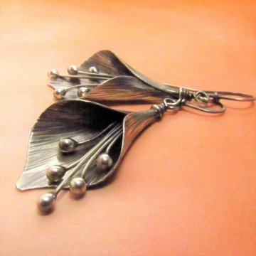 Large Argentium Sterling Silver Lily Earrings, Artisan Earrings