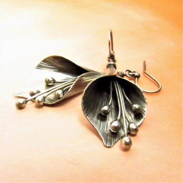 Large Argentium Sterling Silver Lily Earrings, Artisan Earrings