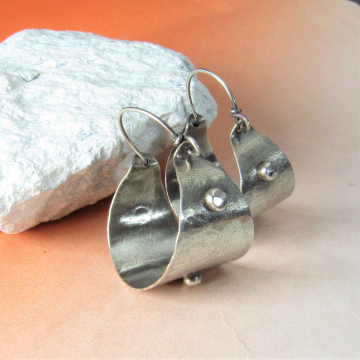 Rustic Sterling Silver Basket Hoop Earrings