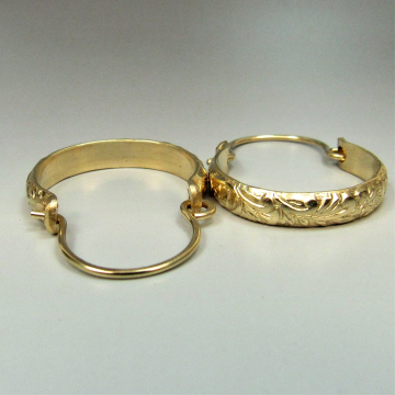 Classic Small 14k Gold Fill Hoop Earrings With Renaissance Floral Pattern, Mothers Day Gift