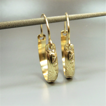 Classic Small 14k Gold Fill Hoop Earrings With Renaissance Floral Pattern, Mothers Day Gift