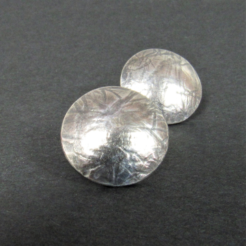 Textured And Domed Argentium Sterling Silver Disc Post Back Earrings