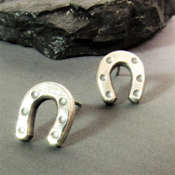 Unisex Sterling Silver Horseshoe Earrings