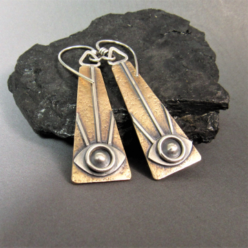 Bronze and Argentium Silver All seeing Eye Earrings