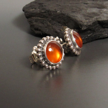 Sterling Silver And Amber Stud Earrings