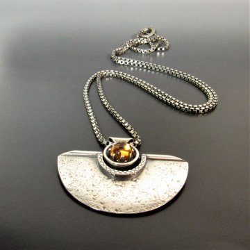 Argentium Sterling Silver Citrine Pendant Necklace Designer Handmade Modern Jewelry