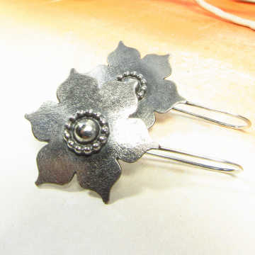 Large Sterling Silver Lotus Earrings, Handmade Bohemian Argentium Flower Jewelry