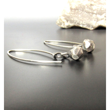 Sterling Silver Faceted Nugget Dangle Earrings