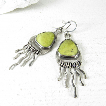 Serpentine And Argentium Sterling Silver Earrings