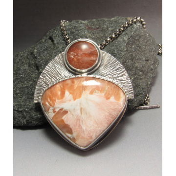 Argentium, Scolecite and Sunstone Pendant Necklace, One Of A Kind Jewelry