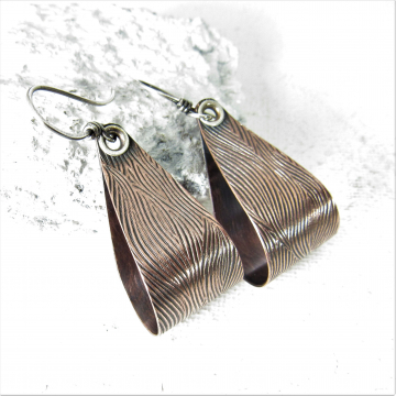 Modern Loops, Textured, Riveted Sterling Silver And Copper Earrings