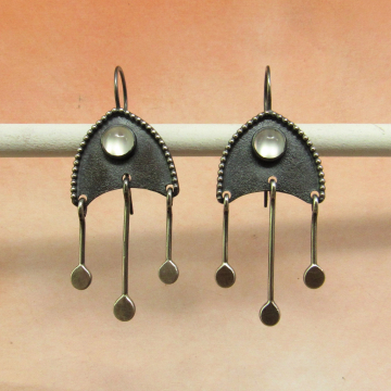 Moonstone Medusa Earrings, Contemporary Sterling Silver Dangles, Handcrafted Jewelry