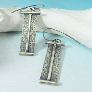 Monument, Sleek And Contemporary Argentium Sterling Silver Rectangular Geometric Earrings
