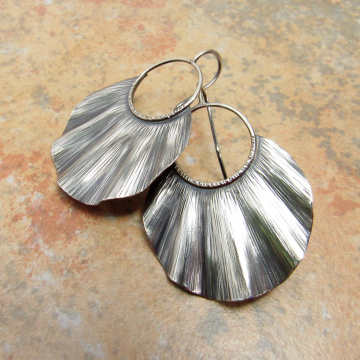 Large Ruffled Sterling Silver Statement Earrings