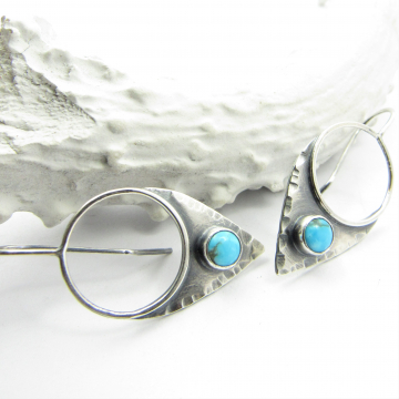 Argentium Sterling Silver Turquoise Shield Earrings By Mocahete