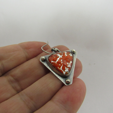 Argentium Sterling Silver Earrings With Vintage Japanese Sparkly Orange Glass Cabochons