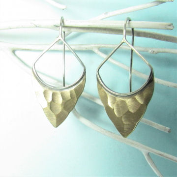 Sterling Silver Bronze Pixie Earrings Shields Mixed Metal Earrings Metalwork Jewelry