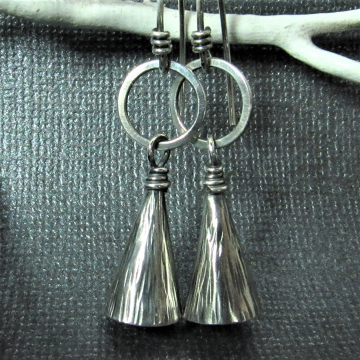 Swingy Argentium Sterling Silver Cone Earrings, Kinetic Earrings