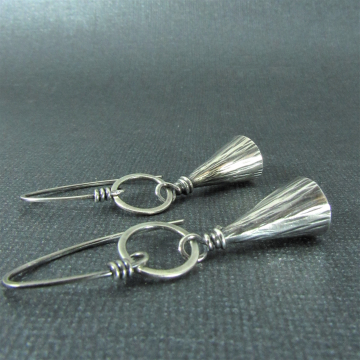 Swingy Argentium Sterling Silver Cone Earrings, Kinetic Earrings