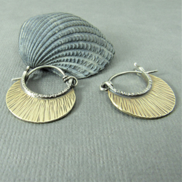 Small Bronze Or Red Brass Hoop Earrings,, Friction Clasp, Textured, Classic And Contemporary Simple Everyday Earrings