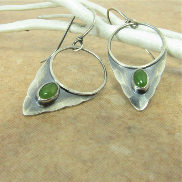 Jade Earrings, Green Stone And Argentium Sterling Silver Earrings, Contemporary Artisan Jewelry