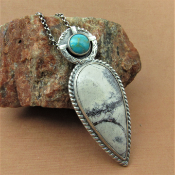 Pachamama, Goddess Pendant, Sterling Silver, Jasper And Turquoise Necklace