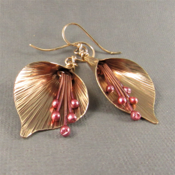 Mixed Metal Lily Earrings, Copper, Bronze And Gold Fill Flower Earrings