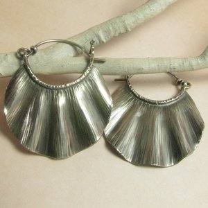 Argentium Sterling Silver Ruffle Hoop Earrings, Artisan Crafted