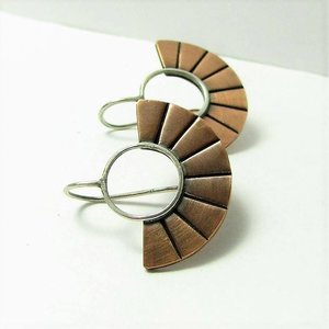 Contemporary Copper Earrings,  Small Two Tone Fan Earrings,  Modern Mixed Metal Artisan Metalsmith Jewelry