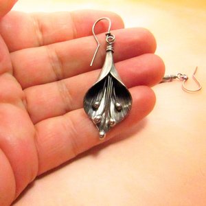Large Silver Lily Earrings, Argentium Sterling Artisan Earrings, Elegant Flower Jewelry