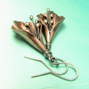 Handcrafted Lily Flower Earrings, Copper and Argentium Sterling Silver