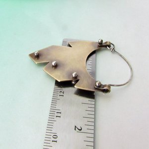 Geometric Feather Earrings, Mixed Metal Brass And Silver Tribal Hoops, Southwestern Statement Jewelry