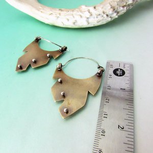 Geometric Feather Earrings, Mixed Metal Brass And Silver Tribal Hoops, Southwestern Statement Jewelry