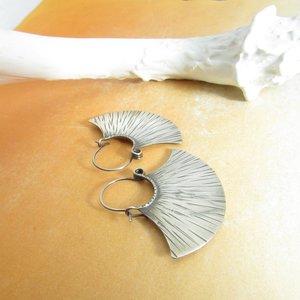 Sterling Silver Fan Earrings, Bold Statement Hoops, Argentium Metalsmith Jewelry