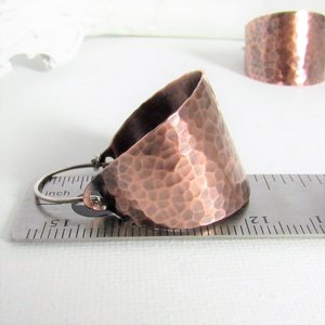 Hammered Copper Basket Hoop Earrings, Rustic Sterling Silver Wires