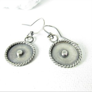 Modern Argentium Sterling Silver Disk Earrings, Edgy, Contemporary And Stylish Everyday Jewelry