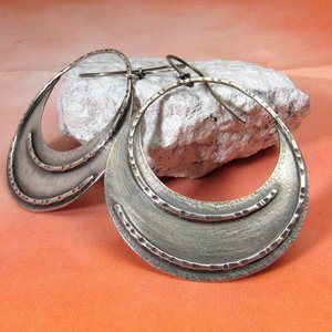 Large Argentium Sterling Silver Hoop Earrings, Statement Gypsy Earrings, Handcrafted, Unique And Lightweight