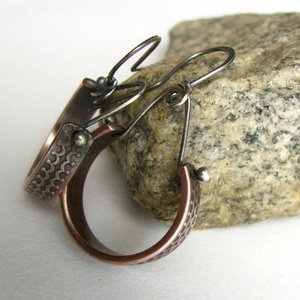 Mixed Metal Copper and Silver Dangle Earrings, Artisan Crafted