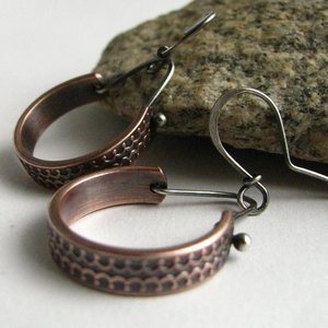Mixed Metal Copper and Silver Dangle Earrings, Artisan Crafted