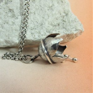 Argentium Sterling Silver Tinkling Bell Flower Pendant Necklace