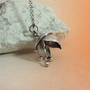 Argentium Sterling Silver Tinkling Bell Flower Pendant Necklace