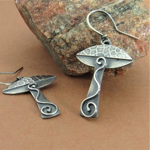 Argentium Sterling Silver Mushroom Earrings, Fungi Jewelry Gift