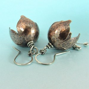 Soulful Sterling Silver And Copper Bell Flower Earrings