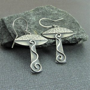 Argentium Sterling Silver Mushroom Earrings, Fungi Jewelry Gift