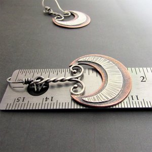 Mixed Metal, Silver And Copper Akkadian Moon Earrings