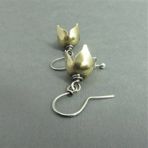 Small Bell Flower Earrings, Mixed Metal Sterling Silver And Bronze Earrings, Handcrafted Metalwork Jewelry