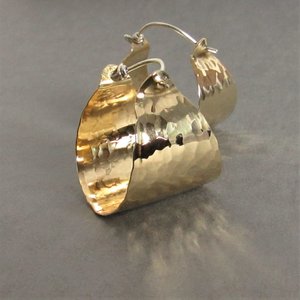 Golden Hammered Brass And Sterling Silver Basket Hoop Earrings