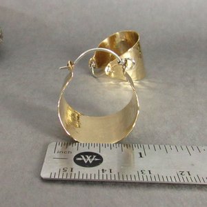 Golden Hammered Brass And Sterling Silver Basket Hoop Earrings