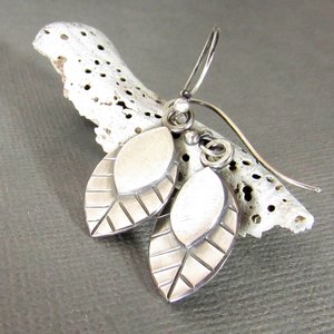 Sterling Silver Leaf Earrings, Argentium Contemporary Botanical Jewelry