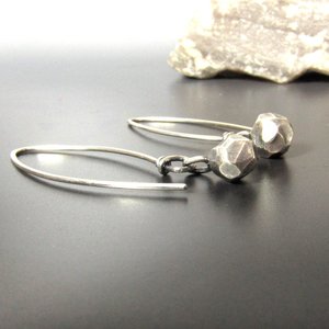 Sterling Silver Faceted Nugget Dangle Earrings